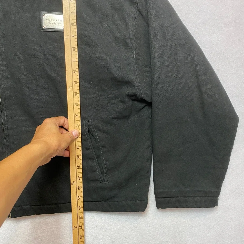 YoungLA Canvas Hooded Jacket Mens Large Black Quilted Lined Full Zip Workwear